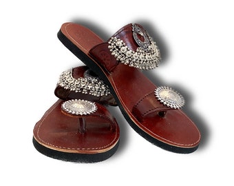 Indian Women Handmade Leather Sandals, Slippers For Women, Indian Flat Sandals, Ethnic wear Slipper,Jaipur Kolhapuri Chappal, Wedding Sandal