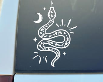 Snake Moon Vinyl Car Decal, Witchy Laptop Sticker