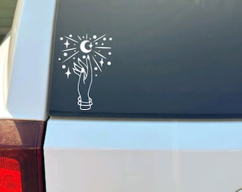 Moon Hand Vinyl Decal, Witchy Car Laptop Sticker