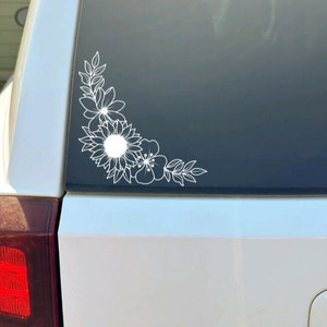 Sunflower Wildflower Corner Decal, Boho Car Decal, Flower Car Decal, Plant Lover Decal, Gifts for Plant Lovers, Wildflower Laptop Sticker
