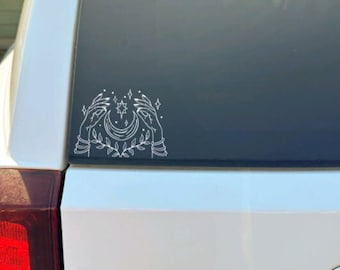 Moon Magic Car Decal, Witch Hands Laptop Sticker