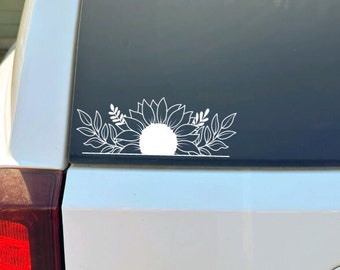 Sunflower Straight Bottom Decal, Boho Car Decal, Flower Car Decal, Plant Lover Decal, Gifts for Plant Lovers, Wildflower Laptop Sticker
