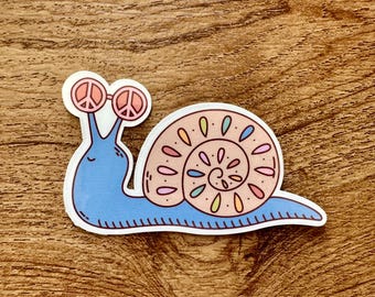 Groovy Hippie Snail Sticker, Cartoon Flower Power Vinyl Decal