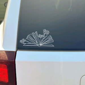 Wildflower Book Lover Open Book Decal, Boho Car Decal, Flower Car Decal, Plant Lover Decal, Gifts for Plant Lovers, Bookish Laptop Sticker