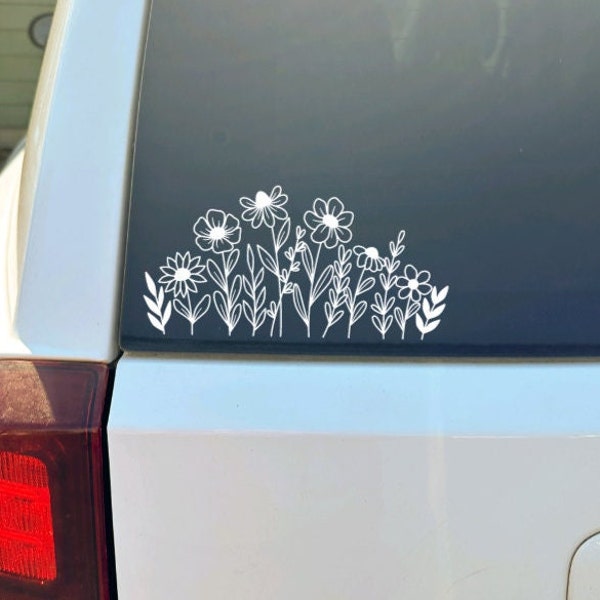 Daisy Wildflower Decal, Boho Car Decal, Flower Car Decal, Plant Lover Decal, Gifts for Plant Lovers, Wildflower Laptop Sticker