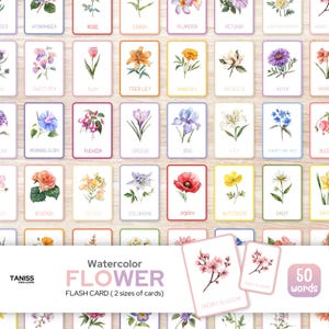 50 Flower Flash Cards – 3-częściowy zestaw do druku inspirowany metodą Montessori dla dzieci, edukacyjne narzędzia do nauki o naturze dla maluchów i przedszkolaków