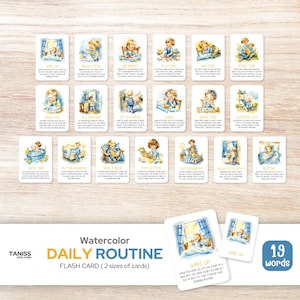 19 Erinnerungskarten zur täglichen Routine - Montessori-inspiriertes 3-teiliges druckbares Lernset für Kinder, Lernspielzeug für Kleinkinder und Vorschulkinder