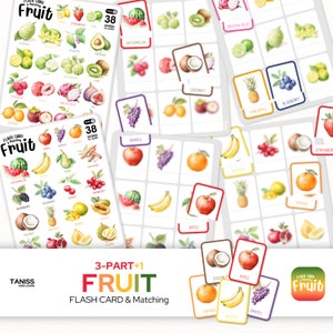 Fruit Flash Cards & Matching picture – Montessori-Inspired Printable Learning Set with Matching Boards for Kids and Toddlers