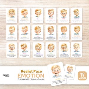 18 tarjetas didácticas con caras realistas y emociones: juego imprimible de 3 partes inspirado en Montessori para niños, herramientas de aprendizaje emocional para niños pequeños y preescolares