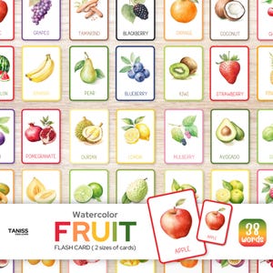 38 Fruit Flash Cards – Montessori-geïnspireerde 3-delige afdrukbare leerset voor kinderen, leermiddelen voor peuters en kleuters