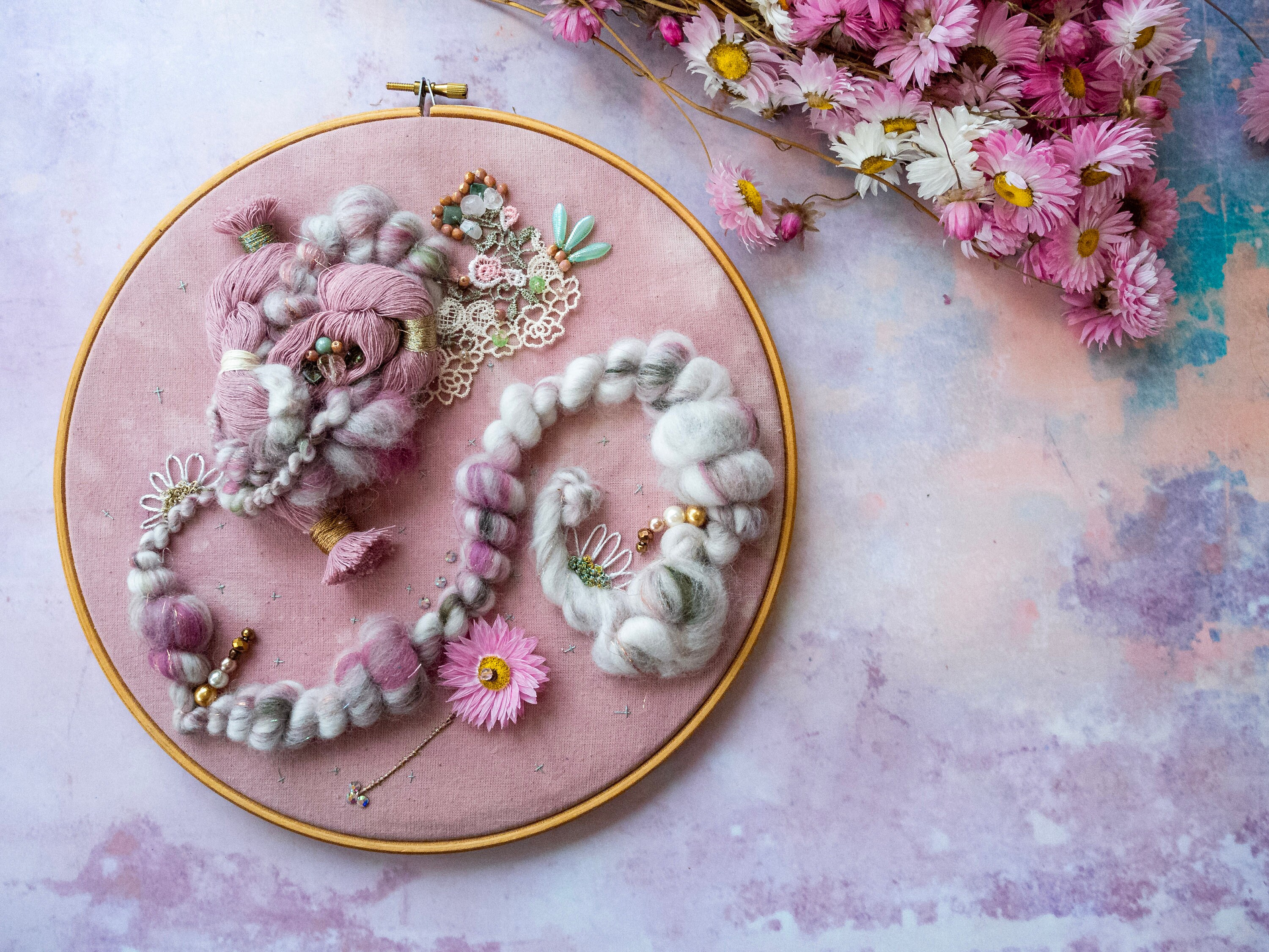 Art Felt 3 Inch Embroidery Hoop Pale Pink Summer Decor 