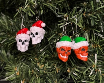 Christmas Skelly / Inferno Head Earrings - Multicolor 3D Printed and inspired by the 12 Foot Home Depot Skeleton and Inferno Pumpkin