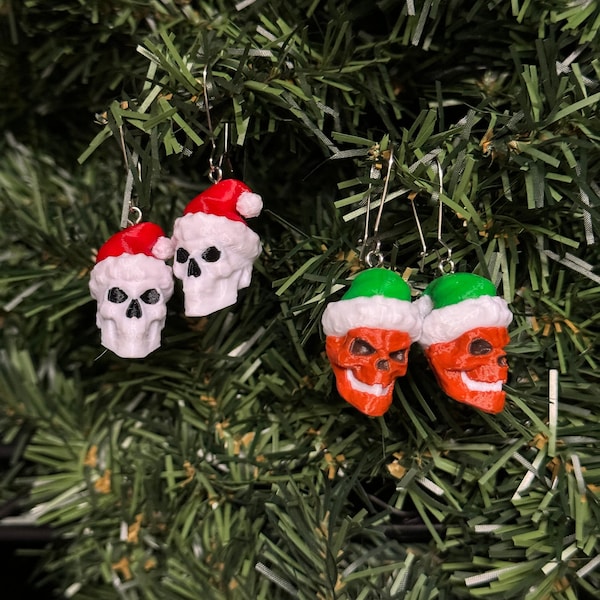 Christmas Skelly / Inferno Head Earrings - Multicolor 3D Printed and inspired by the 12 Foot Home Depot Skeleton and Inferno Pumpkin