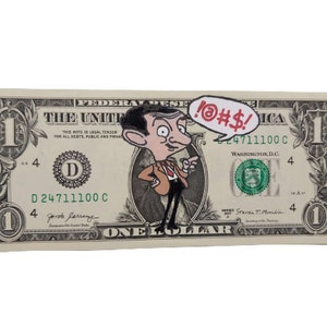 Mr. Bean - Dollar Art | on a real dollar bill, original gift, hand-painted artwork, unique piece