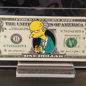 Mr. Burns - Los Simpson Dollar I Dollar Art I en dólar real, Regalo original, obra de arte pintada a mano, pieza única