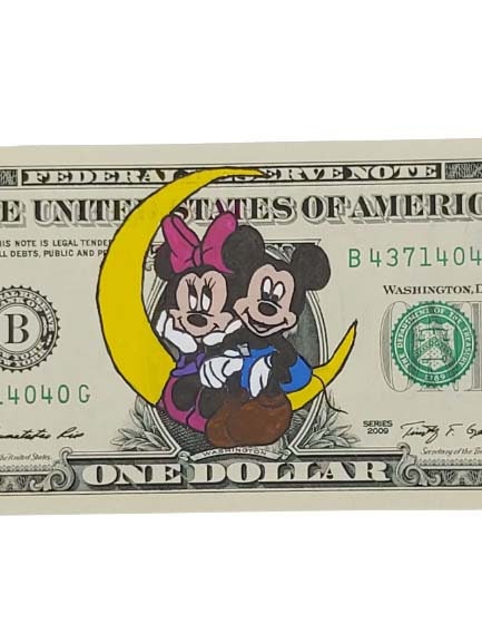 【ディズニー】ミニーマウス　ノベルティ　ドル紙幣 月の上のミッキーとミニーM - ドルアート | 本物のドル紙幣