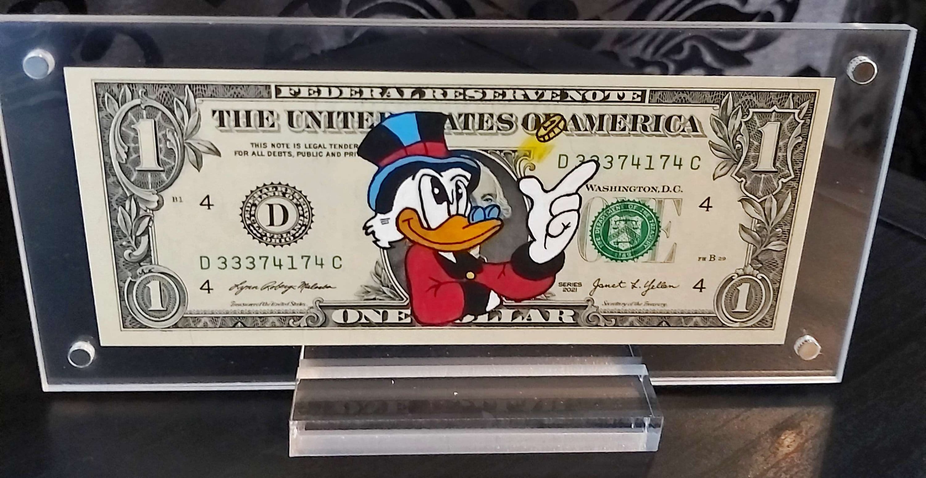 Moneymaker McDuck - Dollar Art | on a real dollar bill, original gift, hand-painted artwork, unique piece