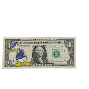 Donald D. arrabbiato - Arte del dollaro | su una vera banconota da un dollaro, regalo originale, opera d'arte dipinta a mano, pezzo unico