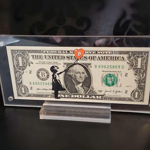 Balloon Girl Bitcoin - Dollar Art | on a real dollar bill, original gift, hand-painted artwork, unique piece