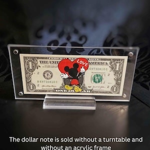 Mickey M. Heart Grafity - Dollar Art | su una vera banconota da un dollaro, regalo originale, opera d'arte dipinta a mano, pezzo unico