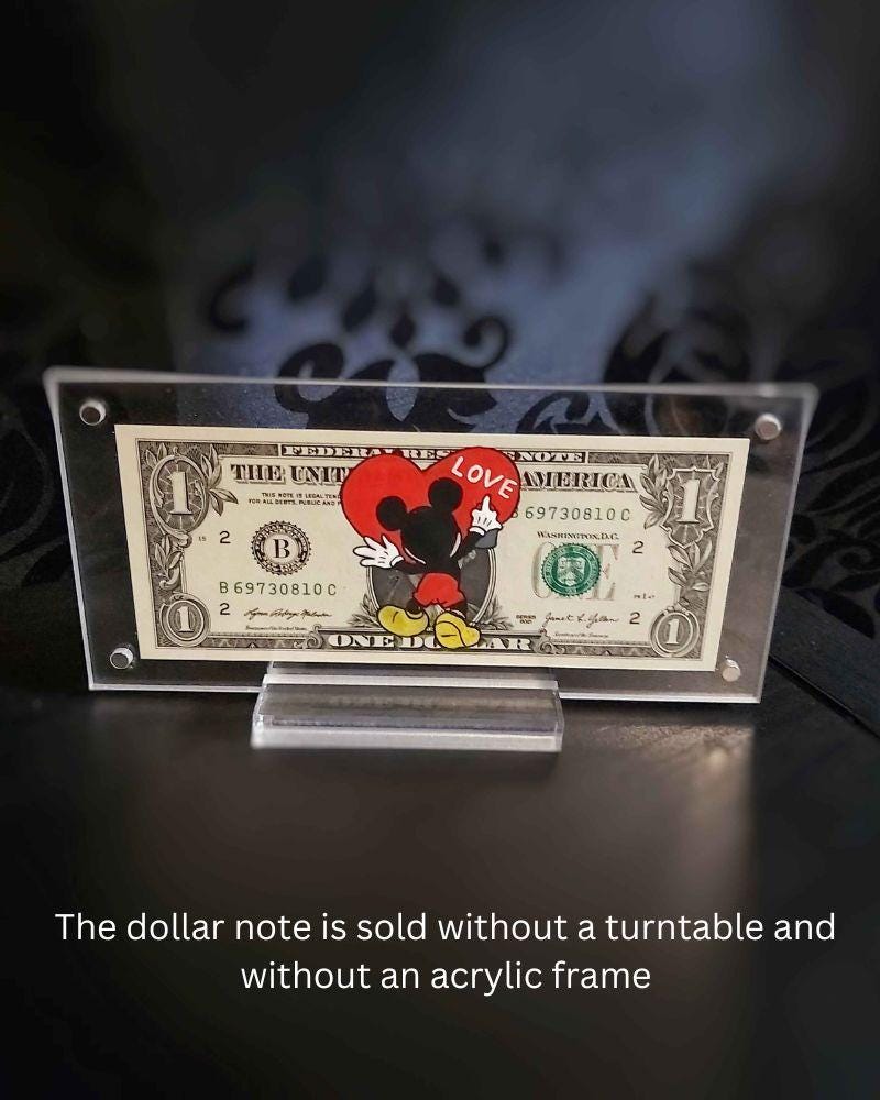 Mickey M. Heart Grafity - Dollar Art | on a Real Dollar Bill, Original Gift,  Hand-painted Artwork, Unique Piece - Etsy Israel