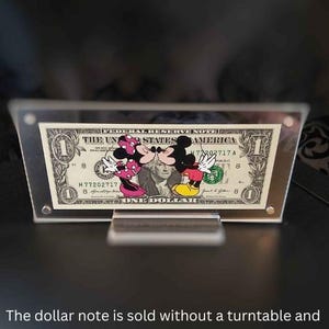 Mickey & Minnie M. Love - Dollar Art I sobre dólar real, Regalo original, obra de arte pintada a mano, pieza única