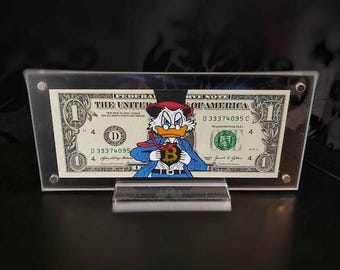 Super Bitcoin McDuck - Dollar Art | on a real dollar bill, original gift, hand-painted artwork, unique piece
