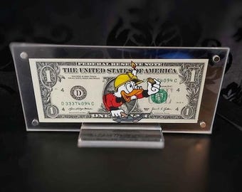 Miner McDuck - Dollar Art | sur un véritable billet d'un dollar, cadeau original, œuvre d'art peinte à la main, pièce unique