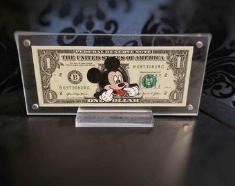 Sassy Mickey M. - Dollar Art | en un billete de dólar real, regalo original, obra de arte pintada a mano, pieza única