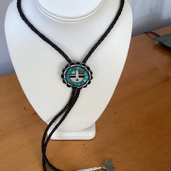 Vintage Zuni Artisan crafted sun face bolo tie from 50’s