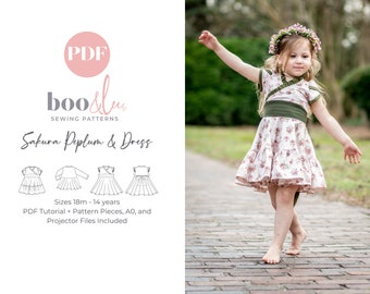Sakura Peplum and Dress PDF Sewing Pattern | Sizes 18 months to 14 years | Knit Twirl Dress Pattern for Children | Girls Dress Pattern