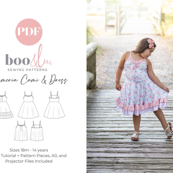 Twirly Cami & Dress PDF Sewing Pattern | Double Ruffle Skirt | Ruffle Collar | Swing Top | Summer Dress | Boo and Lu Plumeria Pattern