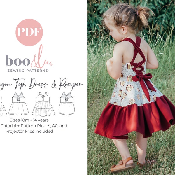 Snapdragon Top, Dress, & Romper PDF Sewing Pattern | Sizes 18 months to 14 years | Twirl Dress Pattern for Children | Girls Dress Pattern