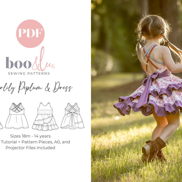 Tigerlily Peplum & Robe PDF Patron de couture | Tailles 18 mois à 14 ans | Patron de robe tourbillon pour enfants | Modèle de robe de filles