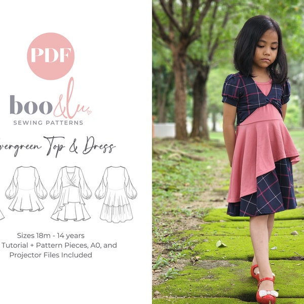 High Low Dress Sewing Pattern | Twirl Dress PDF Digital Sewing Pattern | Trendy | Knit | Circle Skirt | Boo and Lu Evergreen Pattern