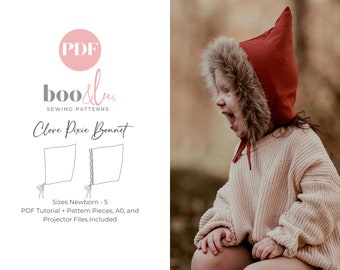 Pixie Bonnet Hat Sewing Pattern | Woven | Infant & Child | PDF Sewing Pattern | Modern Vintage Style Baby Pattern | Boo and Lu Clove Bonnet