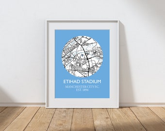 Manchester City FC, Etihad Stadium Print, Manchester City FC Map Print, Man City Fan, Man City, Man City Wall Art, Etihad Map, Man City Gift