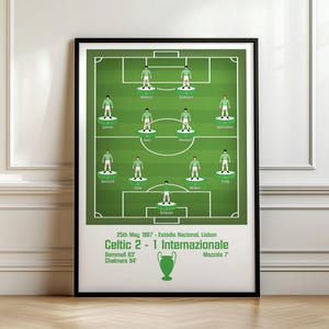 Celtic FC Lizbona 1967, Celtic Puchar Europy, Celtic Subbuteo Sztuka, Celtic Prezenty, Lisbon Lions, Celtic Wall Art, Subbuteo Wall Art, Celtic 67