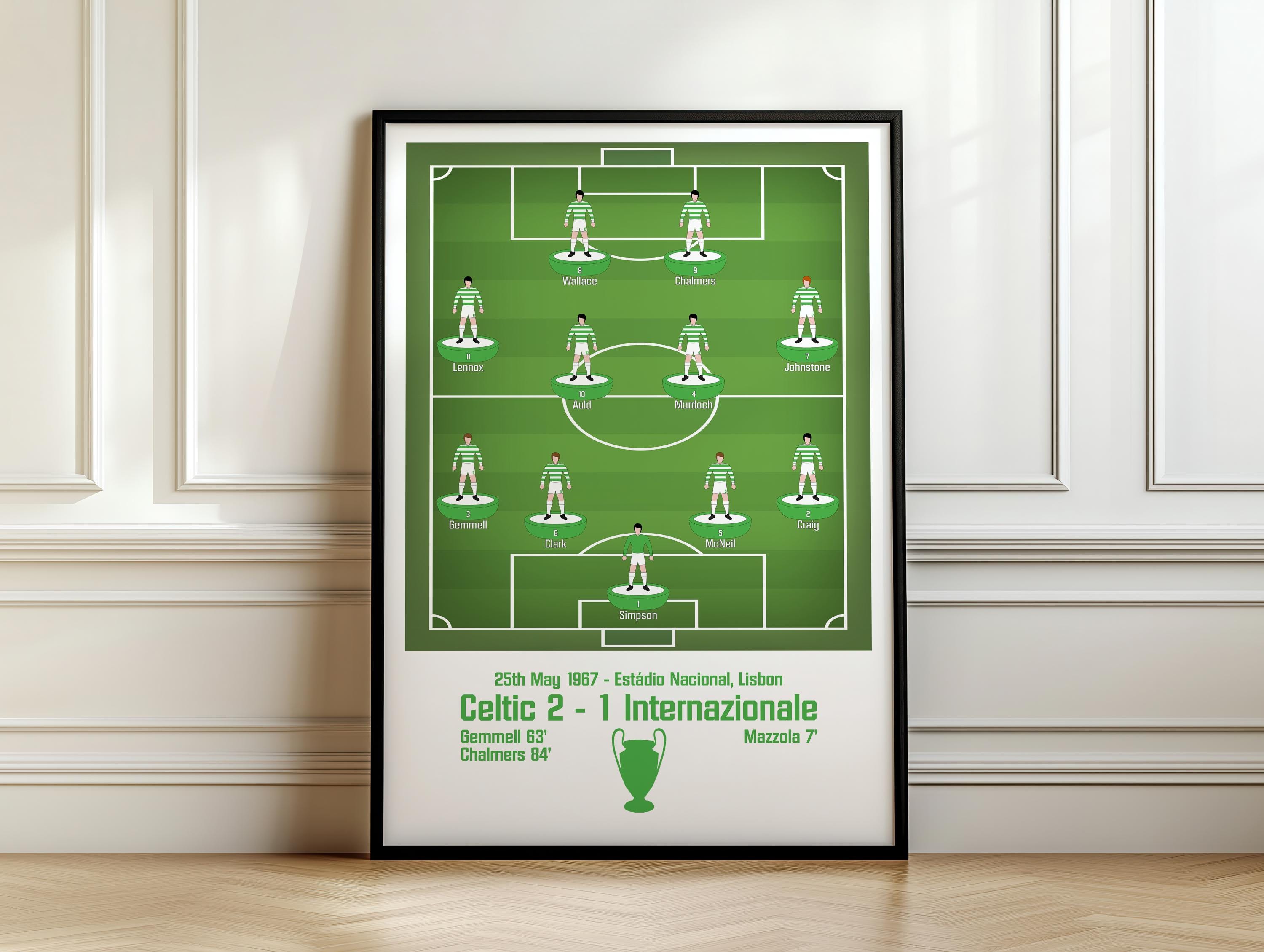 Celtic FC Lisbon 1967, Celtic European Cup, Celtic Subbuteo Art, Celtic Gifts, Lisbon Lions, Celtic Wall Art, Subbuteo Wall Art, Celtic 67