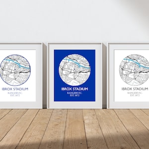 Rangers FC, Ibrox Stadium print, Rangers FC kaart print, cadeau voor Rangers fan, Glasgow Rangers, Rangers kunst aan de muur, voetbalkaart print, Rangers