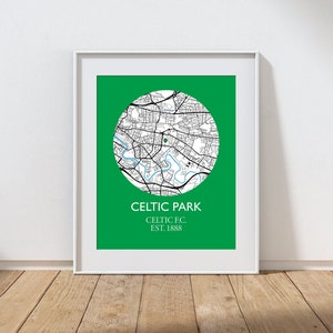Celtic FC, Celtic Park Art, Celtic Poster, Scottish Football, Glasgow Celtic Print, Celtic Wall Art, Celtic Park, Parkhead Map, Celtic Print