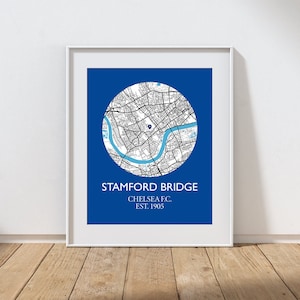 Impresión del Chelsea FC, Stamford Bridge, Impresión del mapa del Chelsea FC, Regalo para un fan del Chelsea, Regalos del Chelsea, Arte mural del Chelsea, Póster del Chelsea, Arte del Chelsea