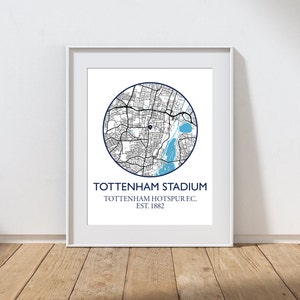 Tottenham Hotspur FC, Impresión del estadio de Tottenham, Impresión de mapas de los Spurs, Regalo para fanáticos de los Spurs, Regalos de los Spurs, Arte de la pared de los Spurs, Cartel del Tottenham Hotspur