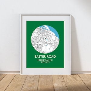 Hibernian FC, Easter Road Print, Hibs-kaartprint, cadeau voor Hibs-fan, Hibernian-cadeaus, Easter Road Map Print, Hibs Art, Hibernian-poster