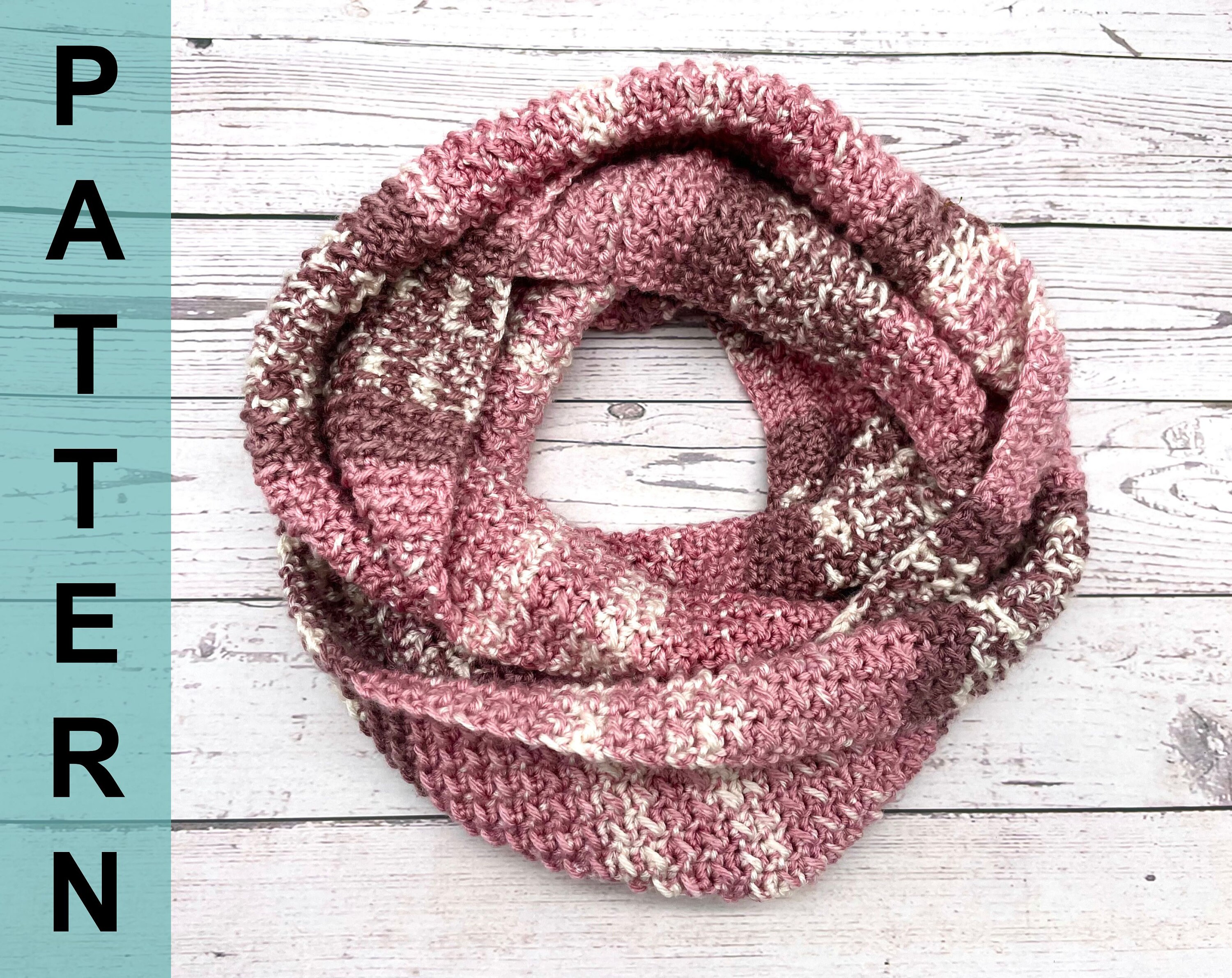 Infinity scarf crochet pattern, even moss stitch scarf crochet pattern, crochet loop scarf pattern, crochet cowl pattern