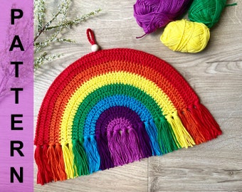 Crochet rainbow pattern, Crochet rainbow wall hanging pattern, Easy wall hanging crochet pattern