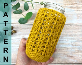 Mason jar crochet cover pattern, Easy jar crochet cozy pattern, Crochet candle cozy pattern, Crochet jar holder pattern