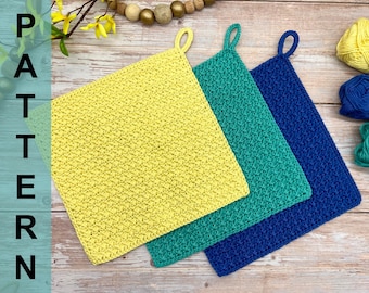 EASY crochet dishcloth pattern, crochet washcloth pattern, crochet potholder pattern, crochet hot pad pattern