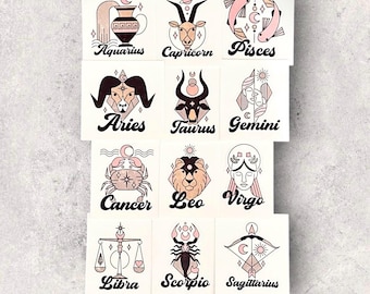 Waterproof Vinyl Sticker Zodiac Sign Horoscope Capricorn Aquarius Pisces Aries Taurus Gemini Cancer Leo Virgo Libra Scorpio Sagittarius