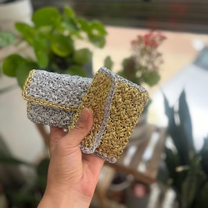 Paper Yarn Wallet, Handmade Raffia Wristlet Bag  Crochet Wallet, Knitting Wallet, Crochet Card Holder, Raffia Clutch, Wallet Women Small